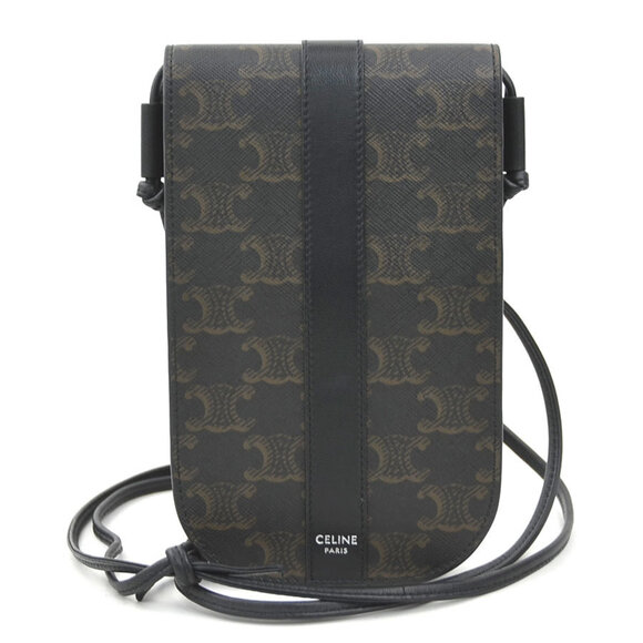 Celine CELINE Shoulder Bag with Phone Holder Coated Canvas Black Women's ...